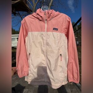 Patagonia Girls’ lightweight rain jacket with removable hood